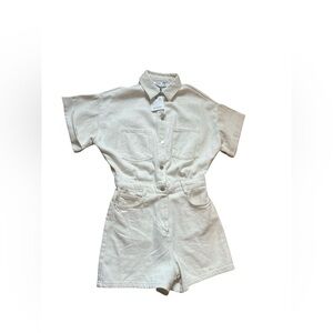 NWT ZARA Beige Ecru One Piece Shorts Romper Jumpsuit Cotton Canvas Sz M Travel